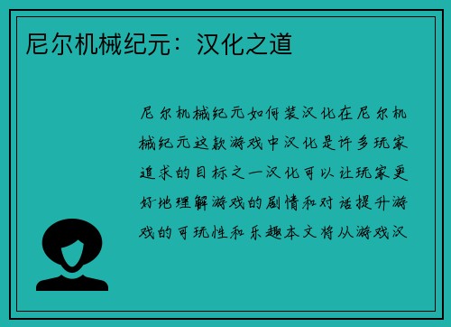 尼尔机械纪元：汉化之道